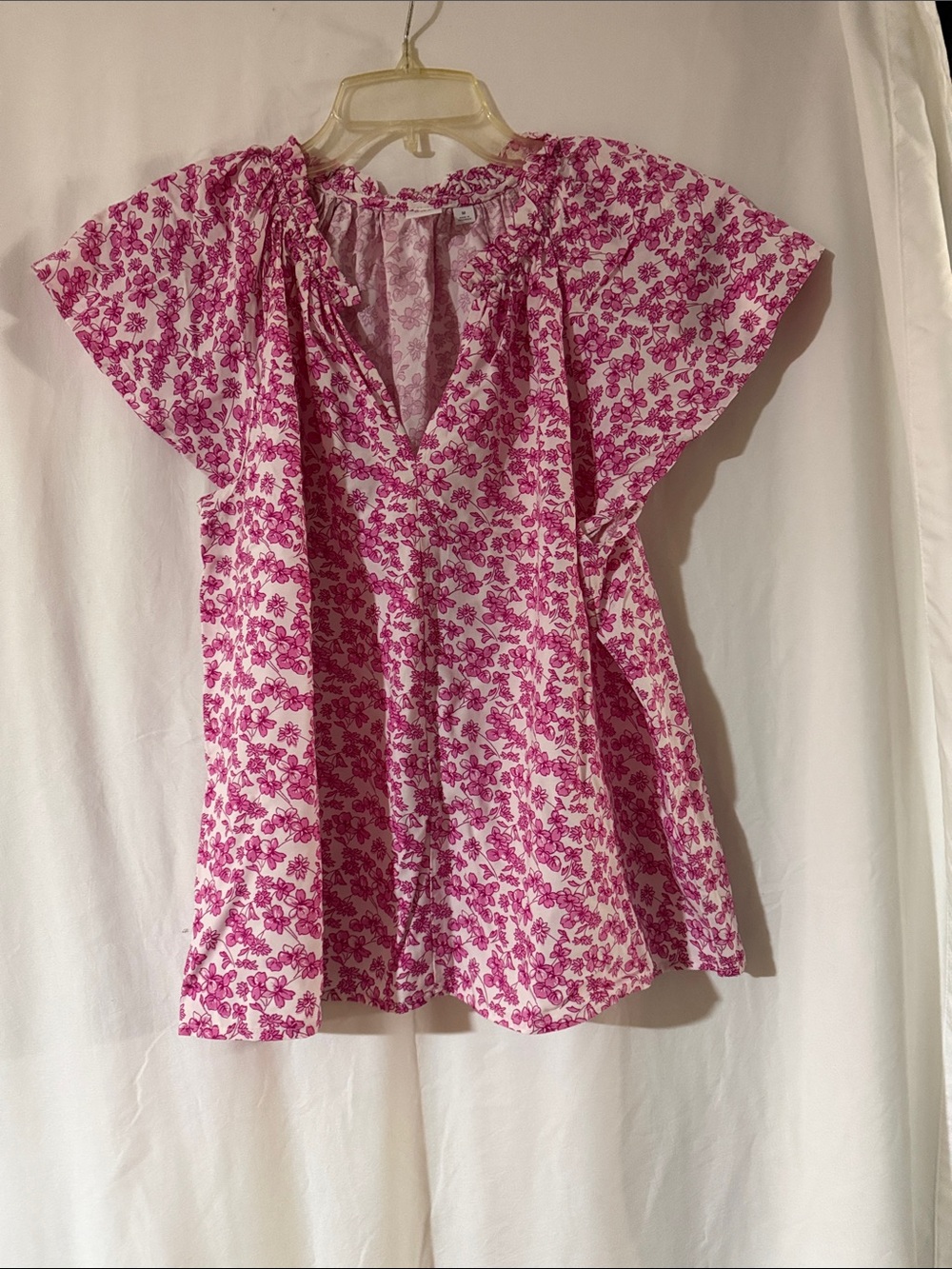 GAP Pink Floral Ruffle-Trim Short Sleeve Blouse